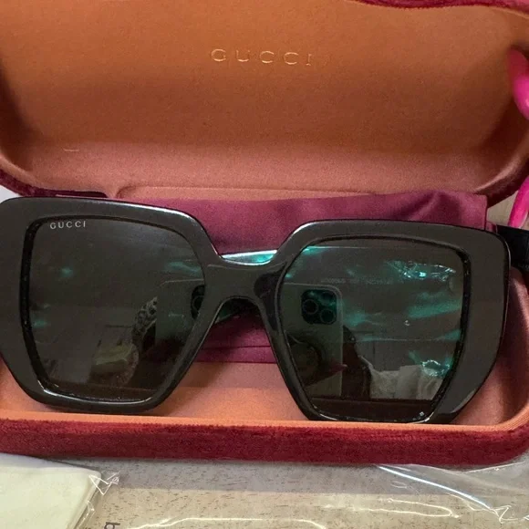 GUCCI GG0956S 001 Square Black Green 54 mm Women's Sunglasses